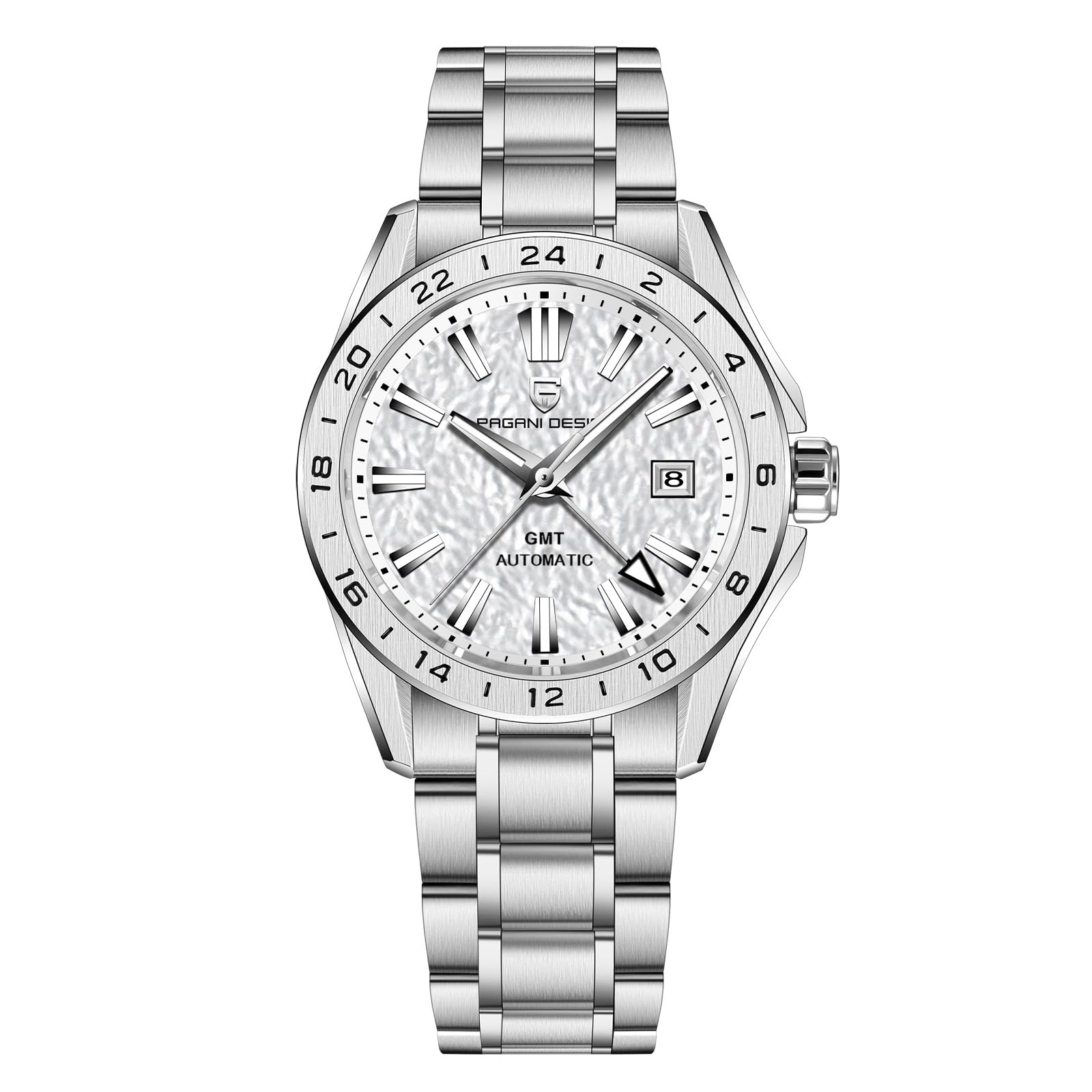 Pagani Design Herren GMT Automatikuhr Mechanisch Saphirglas Feste Lünette 100 Meter Wasserdicht Edelstahl Leuchtende Sport Herrenuhr