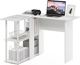 Furinno Abbott L-Shape Desk with Bookshelf, 41.14 (W) x 28.94 (H) x 34.4...
