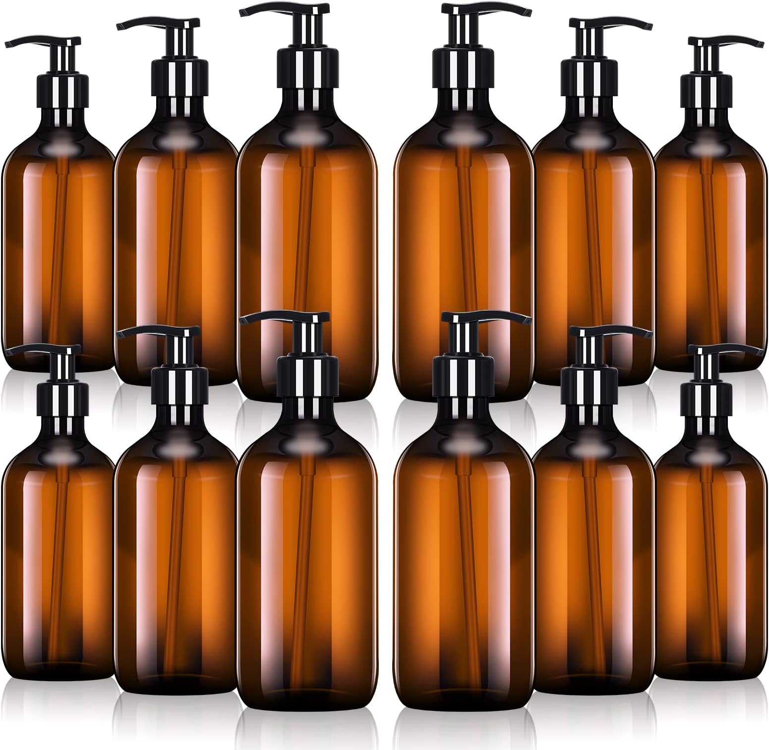 Tessco for you 12 Pack Amber Soap Dispenser Empty Plastic Pump Bottles Dispenser Refillable Shampoo for Hand Sanitizer Soap Cosmetic Lotion Body Wash Conditioner Bathroom Kitchen Travel (16.9 Oz)