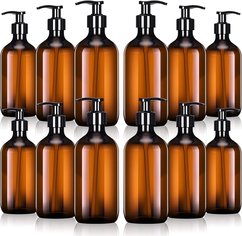 Tessco for you 12 Frascos Âmbar Recarregáveis com Bomba, 500 mL