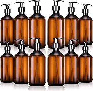 12 Pack Amber Soap Dispenser Empty Plastic Pump Bottles Dispenser Amber Refillable Shampoo Container for Hand Sanitizer Soap Cosmetic Lotion Body Wash Conditioner Bathroom Kitchen Travel (16.9 Oz)