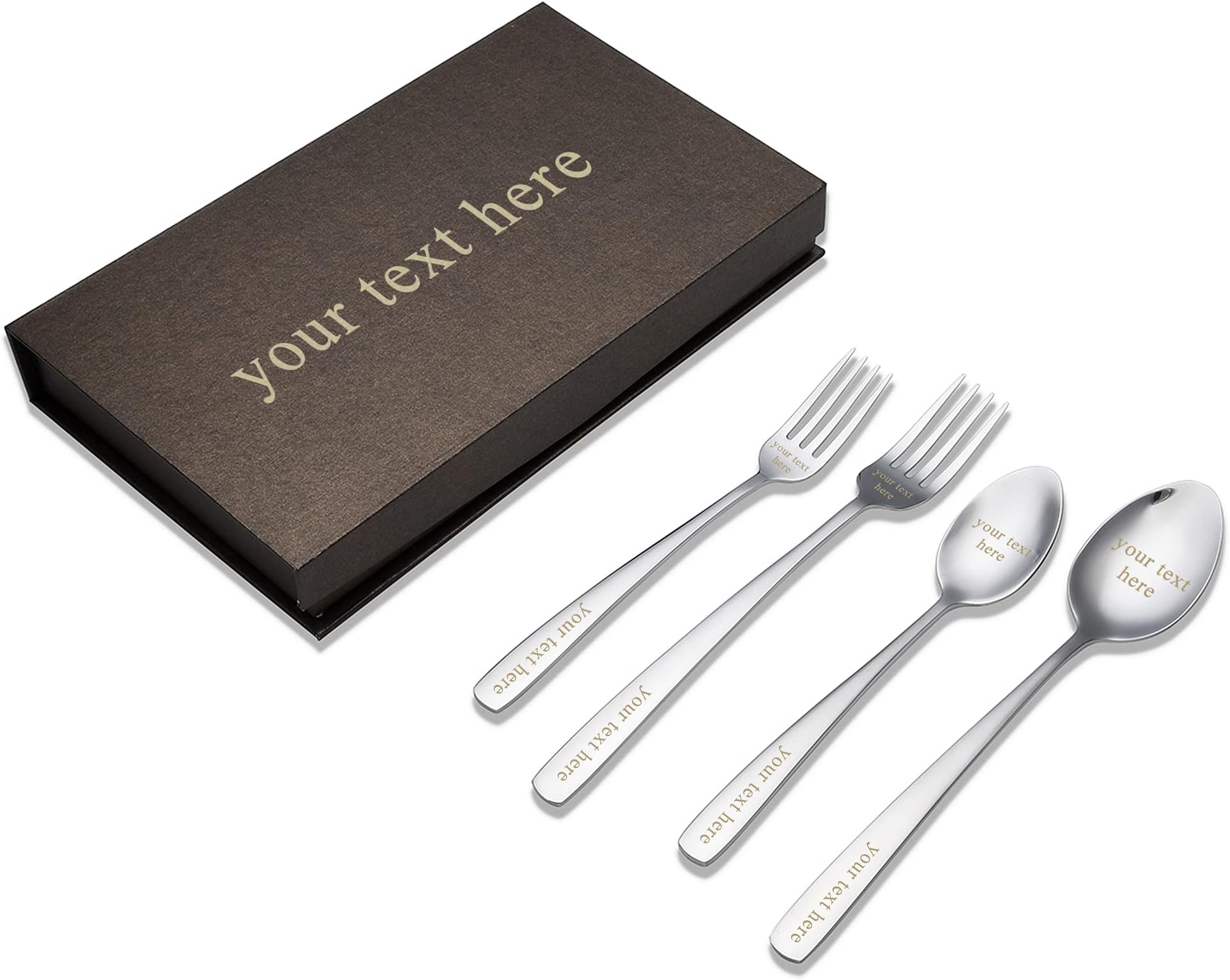 Flatware Set, WarmHut 4 Pieces Stainless Steel Table Serving Spoons and Forks, Mirror Polished Tableware Set, Eating Utensils Silverware for Dessert & Dinner