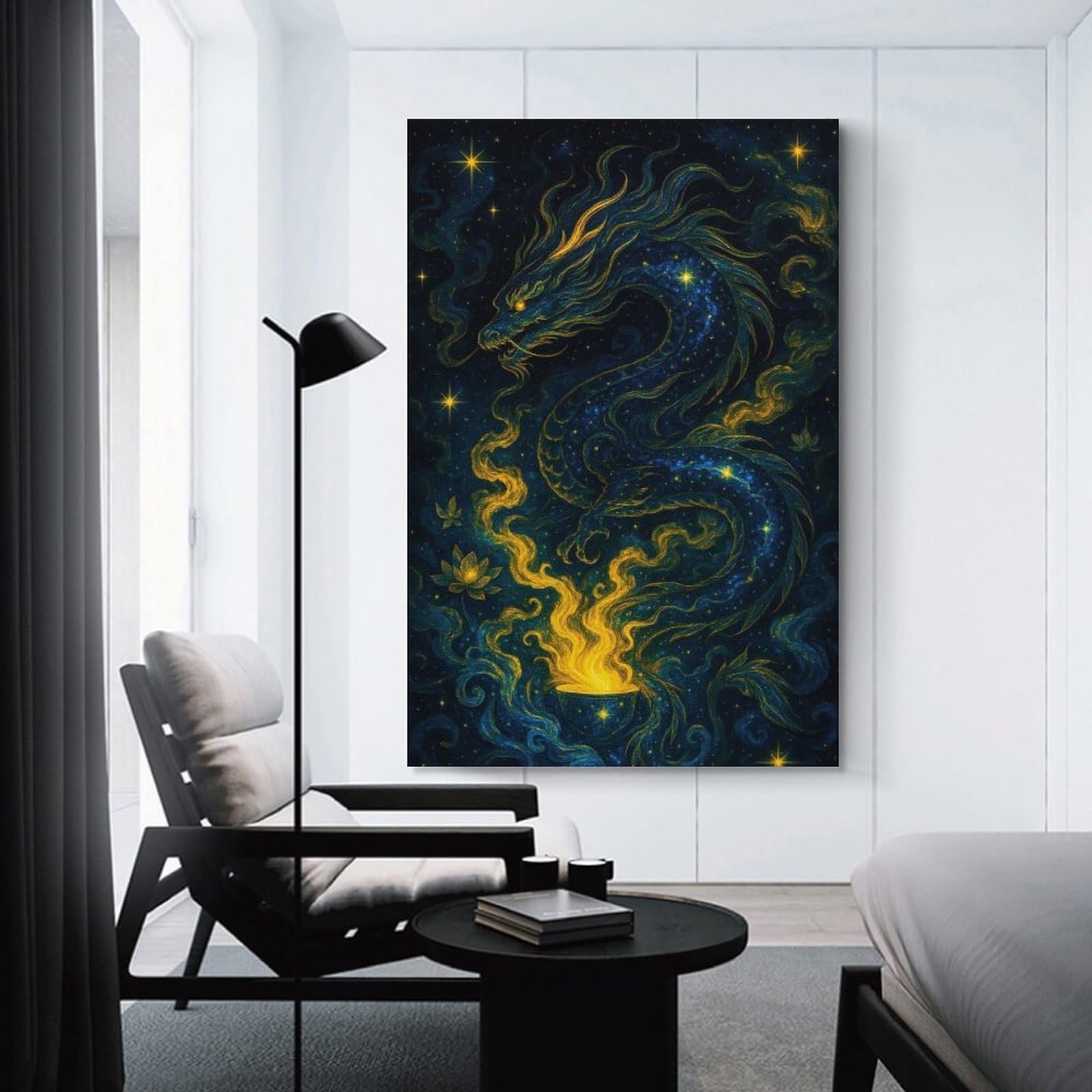 Junmoney Cosmic Dragon with Fiery Offering Wall Picture Print, 24x36inch(60x90cm), for Art Walls, Layered Displays Or Homes, Home Wall Art for Statement Displays