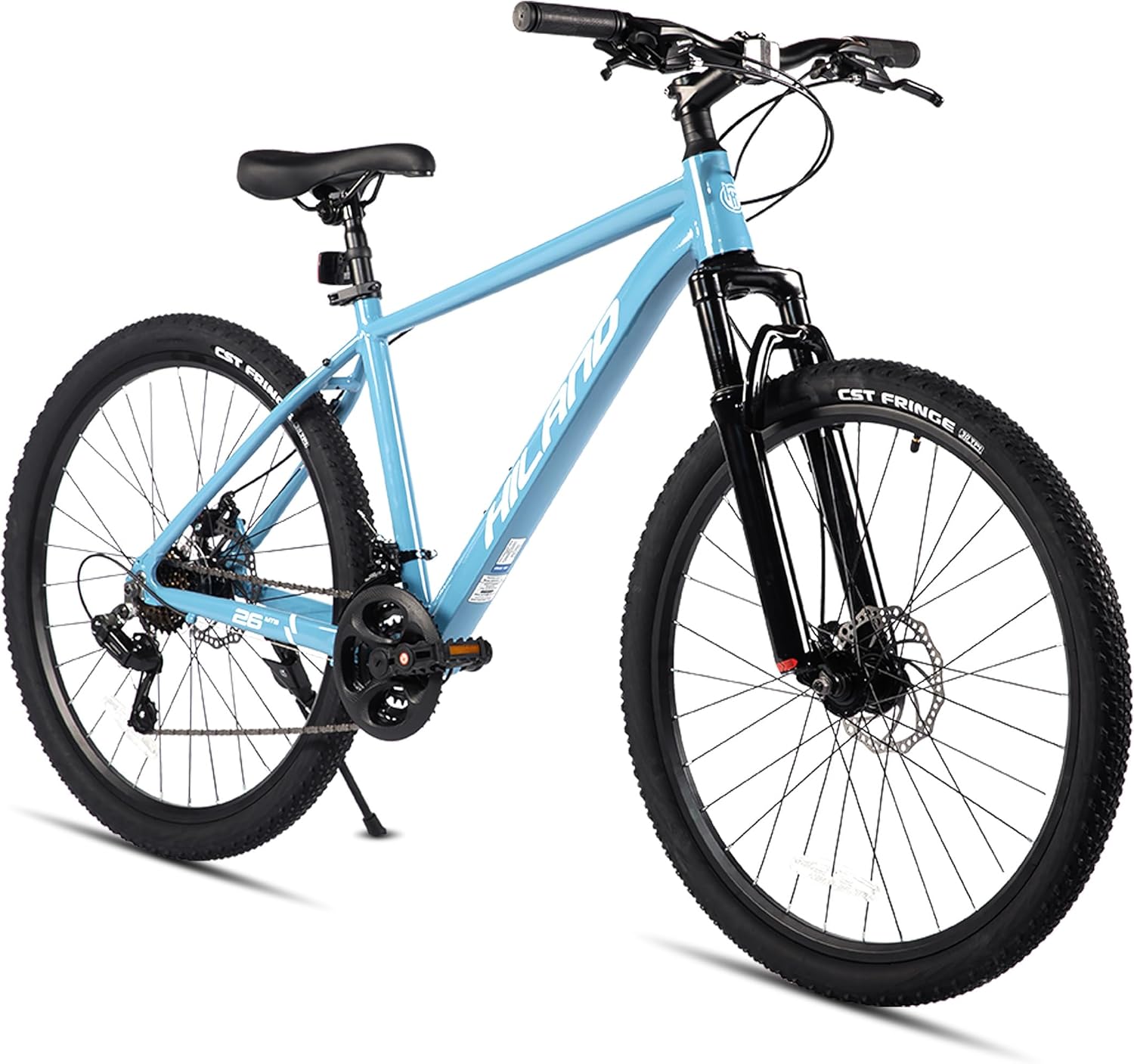 HILAND 26 Inch 27.5 Inch Mens Womens Mountain Bike, 21 Speed Mountain Bicycle with Dual Disc Brake, Front Suspension Fork, High Carbon Steel Frame Urban Commuter Bike for Adults
