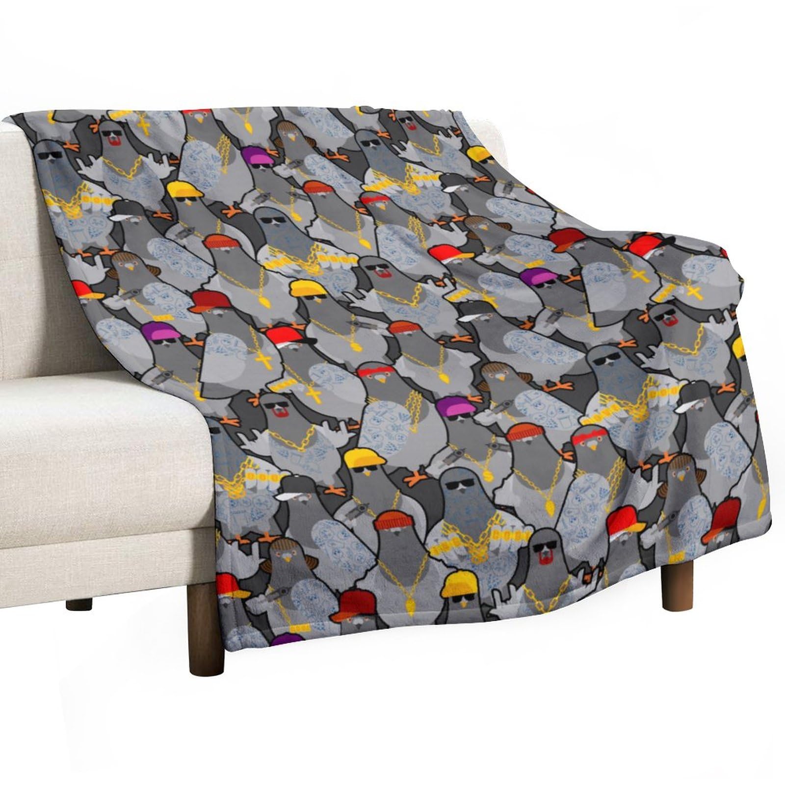 Homeoanimal Pigeon Print Throw Blanket 100 x 130 cm, Lightweight Flannel Blanket, Cozy Microfiber Blankets for Couch Sofa Bedroom Decorative
