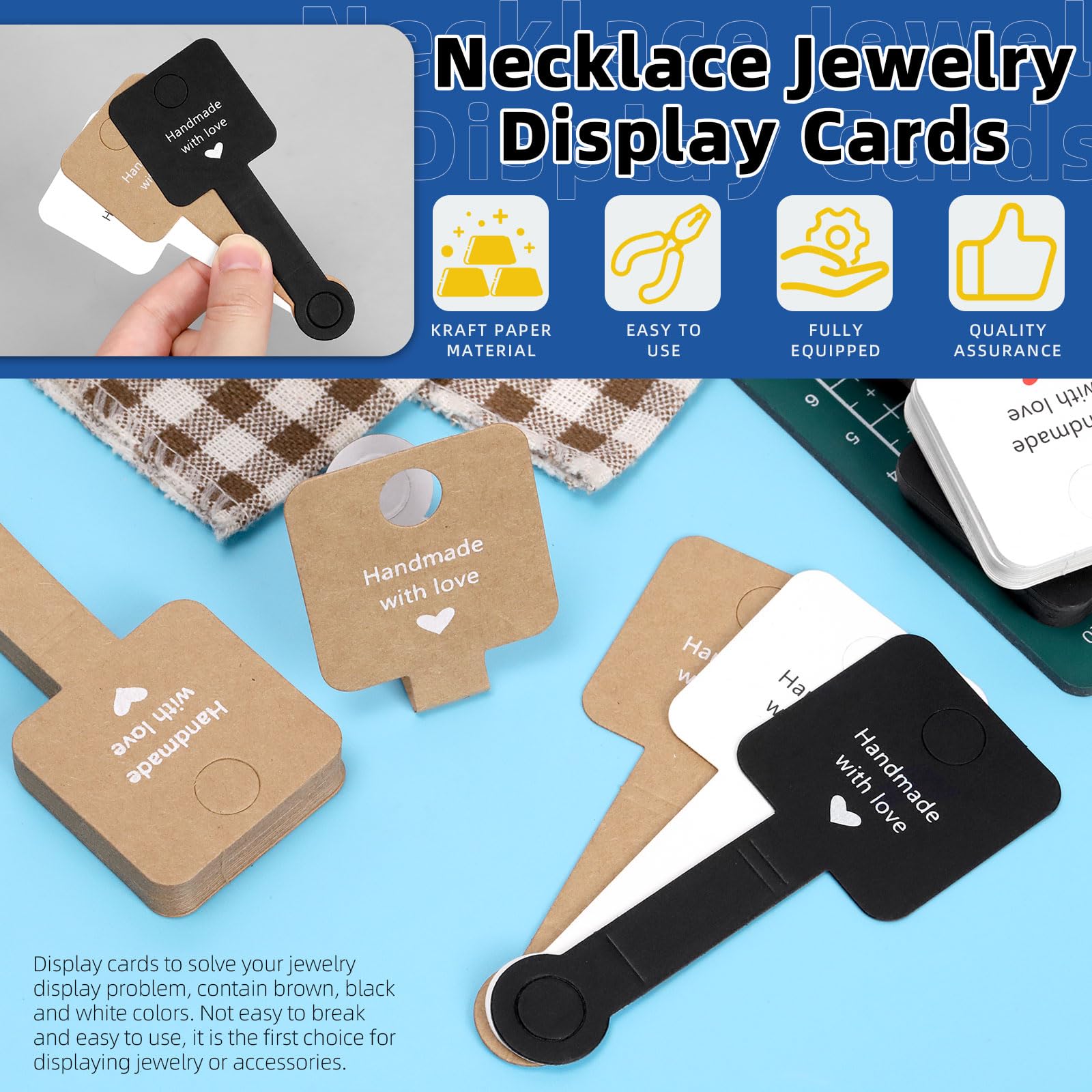 Glarks 300pcs 2 x 5In Jewelry Display Card Set, Brown, Black, White Kraft Paper Bracelet Display, Hang Tags, Key Chains - Image 3