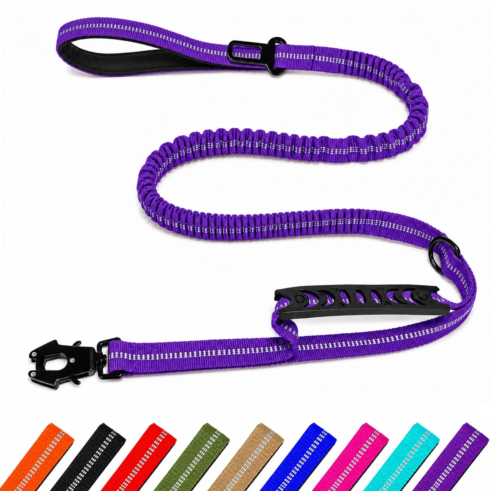 Tactical Dog Lead, Shock Absorbing Bungee Leash, 3.77-5.74FT, Purple