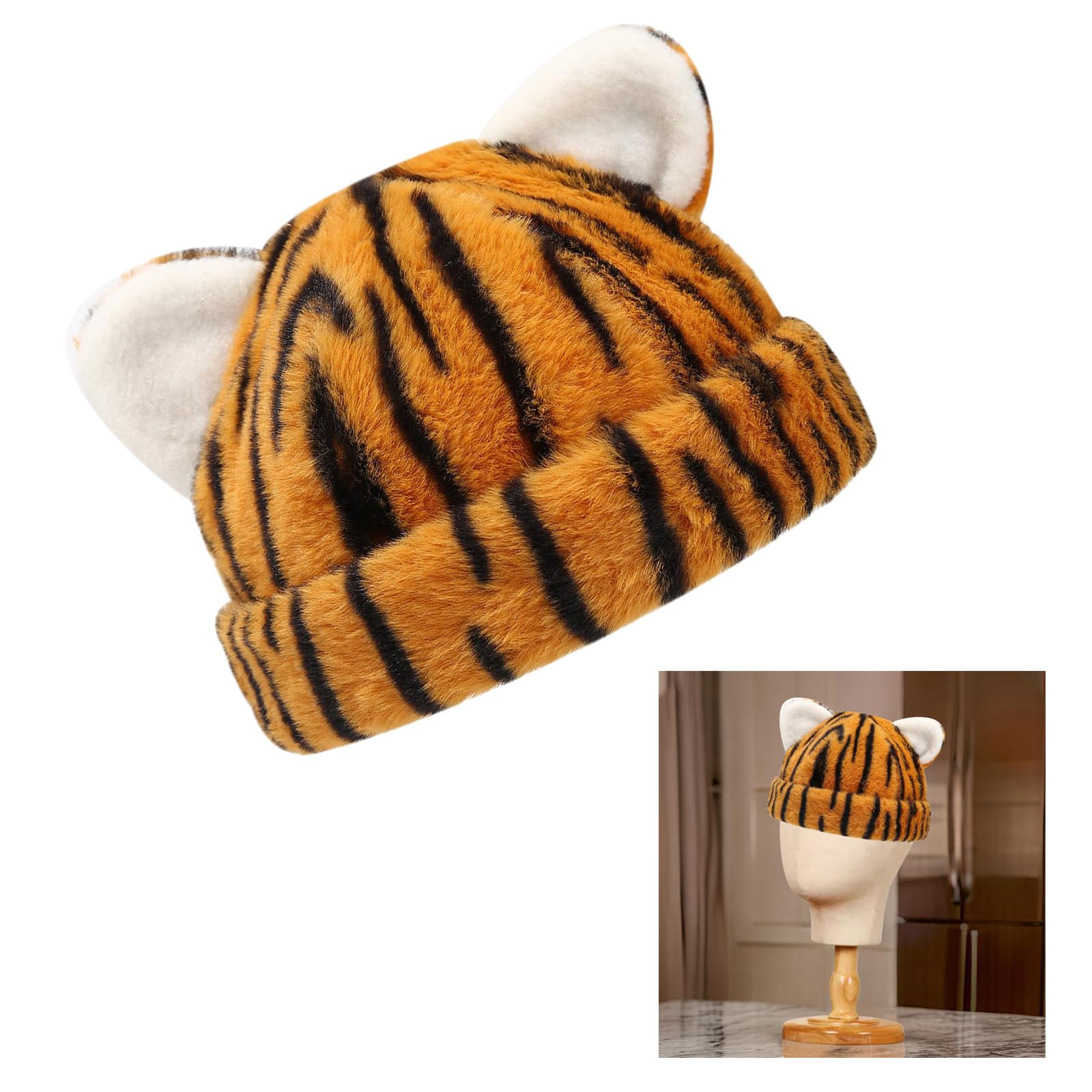 Fashion Animal Pattern Bear Ear Ushanka Hat for Various Head Size Winter Autumn Thickened Pullover Hat for Casual Travel Gray