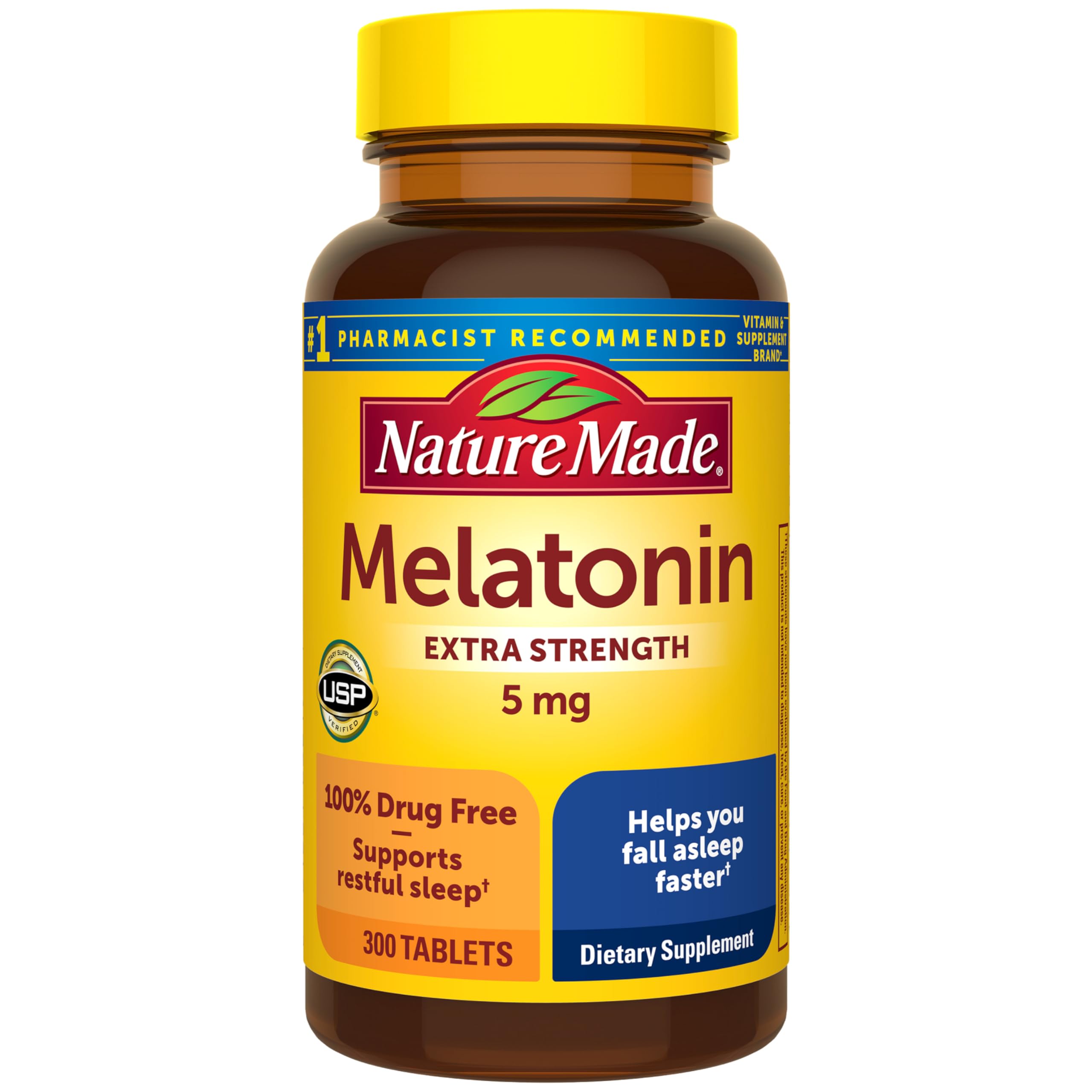 Nature Made Melatonin 5mg Extra Strength Tablets, 100% Drug Free Sleep Aid, Sleep Supplements for Adults, 300 Tablets, 300 Day Supply