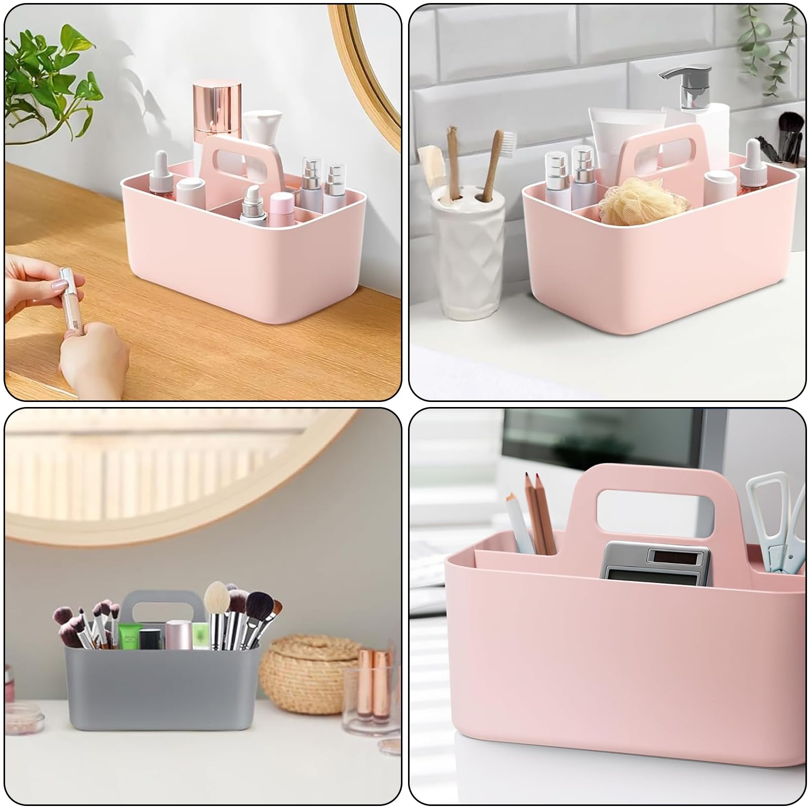 Organizer na kosz z uchwytem, 5 przegródek, 25 x 15,3 x 17 cm, pudełko do przechowywania z tworzywa sztucznego, kosze do układania w stos, z uchwytem, przenośny organizer, pudełko do przechowywania