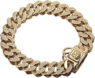 Big Dog Chain Collar with Buckle Strong Heavy Duty Stainless Steel Cuban Link, 32mm Heavy Duty Thick Stainless Steel Dog Collar, Luxurious Necklace Pet Jewelry Accessories