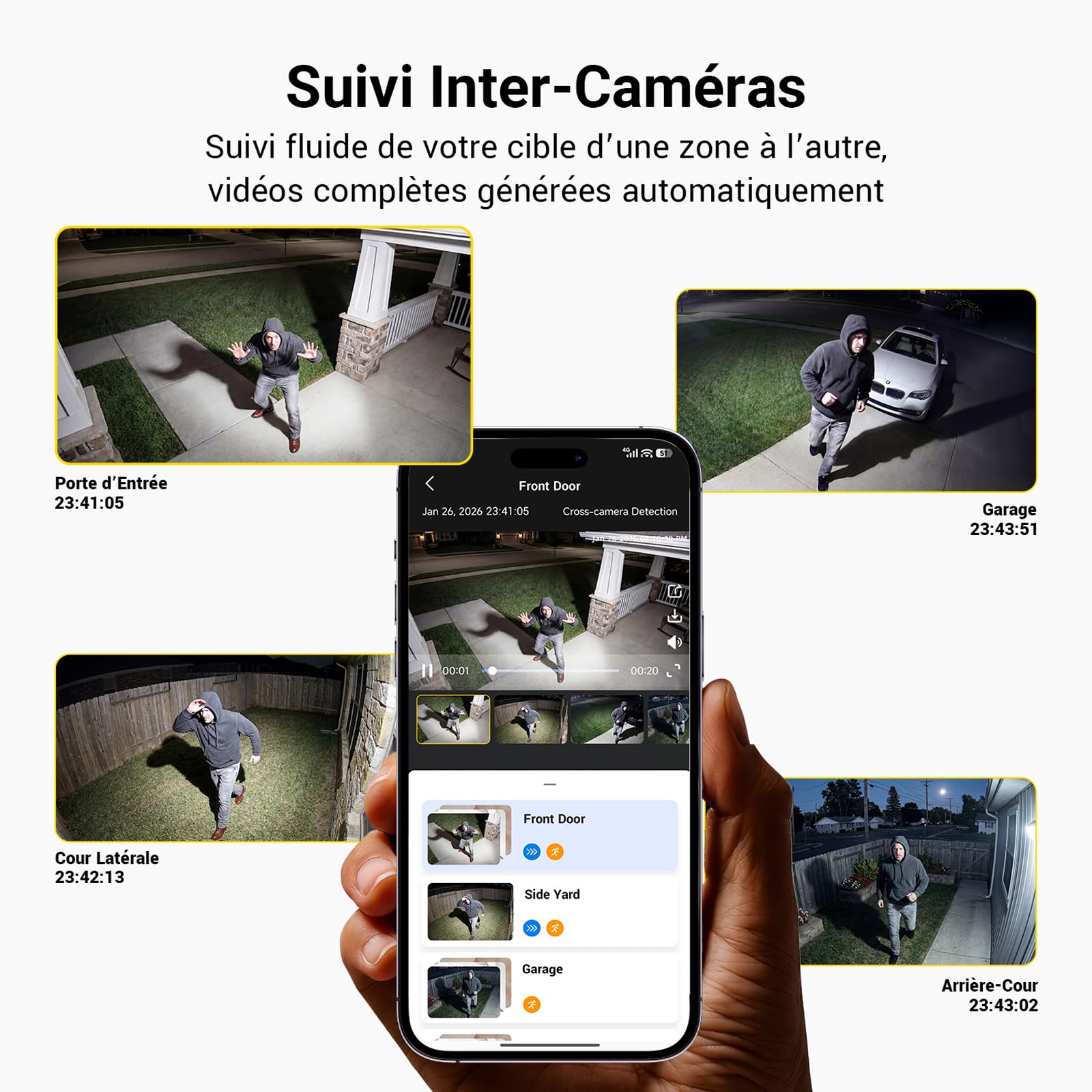 ANSQUE 2K Camera Surveillance WiFi Exterieure sans Fil Solaire à Batterie, Kit 4 Caméras avec AnsqueBase, Zéro Frais, PTZ 360°, Suivi Automatique, Vision Nocturne en Couleur, Alarme Lumineuse Sonore