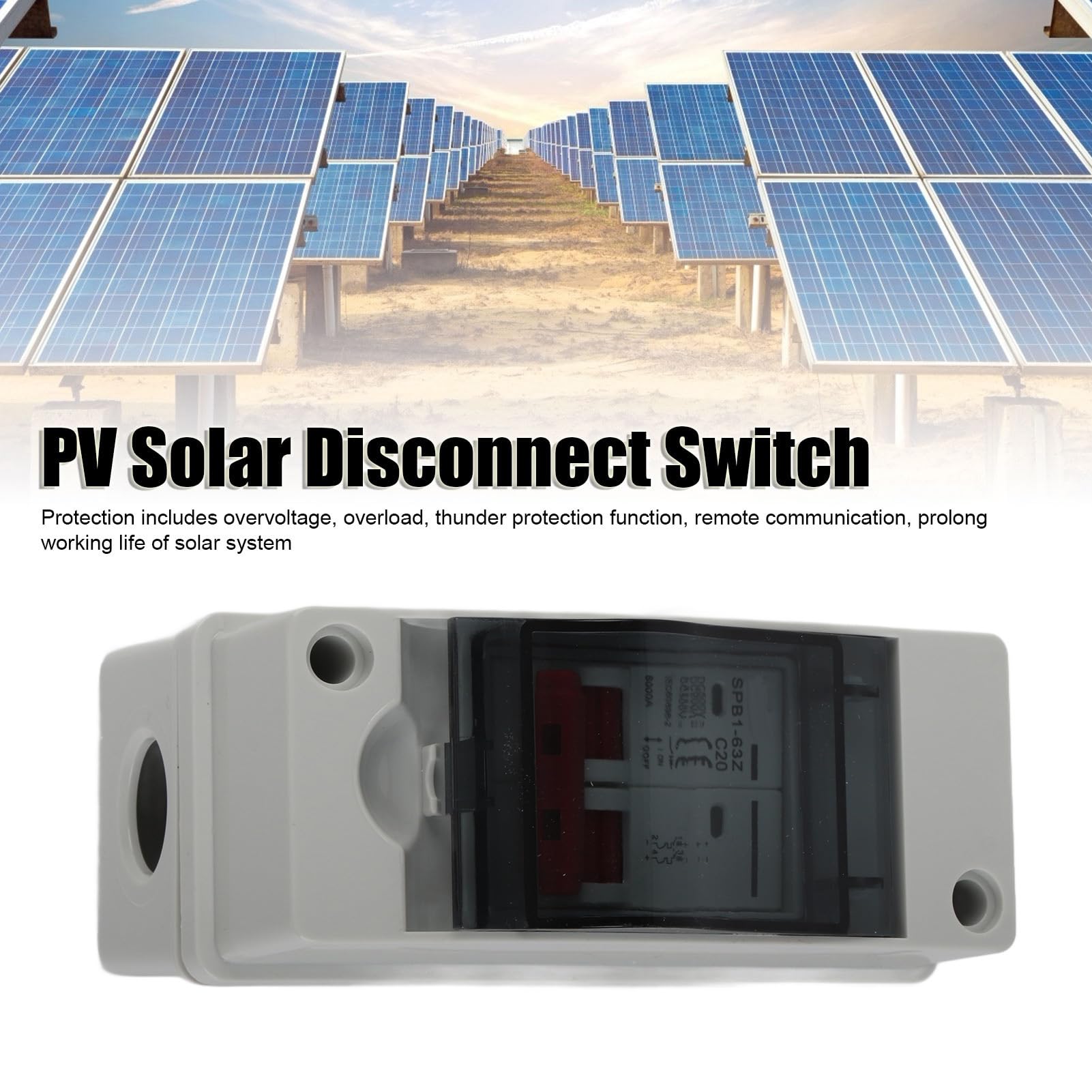 Solar Disconnect Switch, Outdoor Small Breaker Box, RV Breaker Box DC500V IP65 Waterproofing for Solar PV Homes (20A)