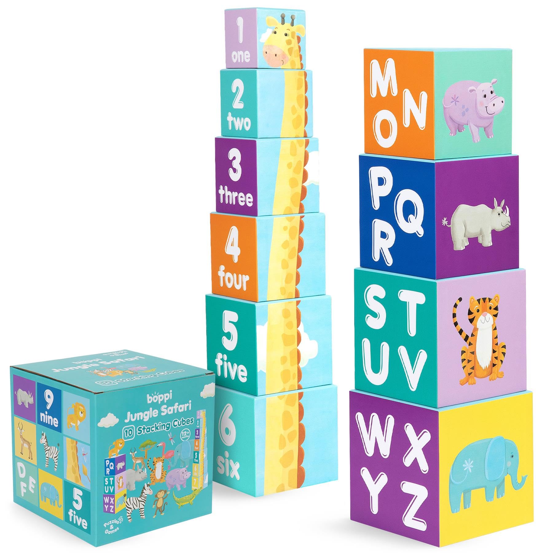 Blokken stapelen op een olifant. Leuk spel voor de peuters