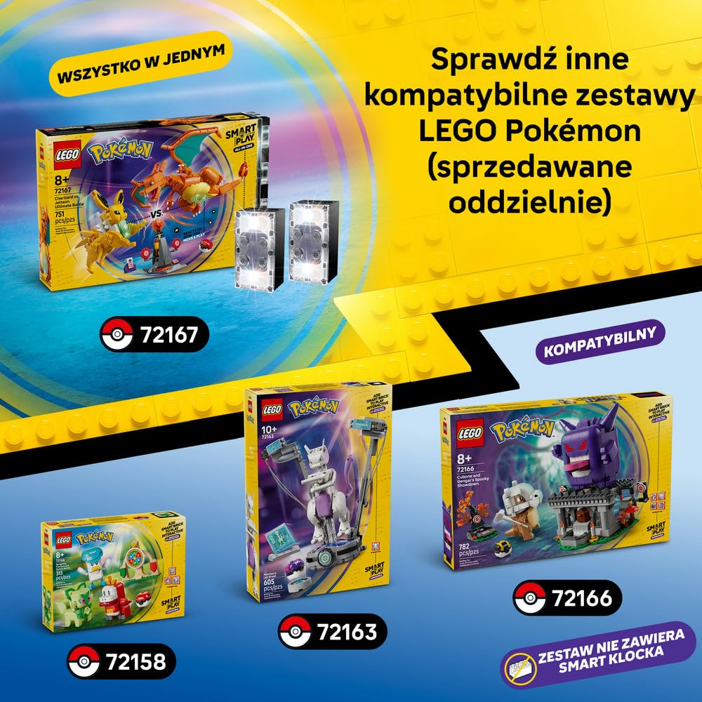 LEGO Pokémon SMART Play: Charizard kontra Jolteon — ostateczna bitwa 72167 | Interaktywna zabawka z Pokémonami, zestaw Wszystko w jednym, 2 SMART klocki, 4 Tagi i ładowarka, dla dzieci 8+, 751 elementów