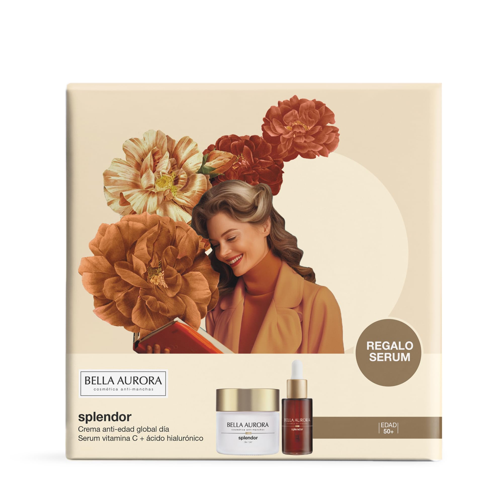 BELLA AURORA - Pack Antiedad Splendor, Crema Día 50 ml + Sérum 30 ml con Vitamina C y Ácido Hialurónico, Tratamiento Antiedad, +50 Años, Efecto Lifting, Reparador y Antioxidante