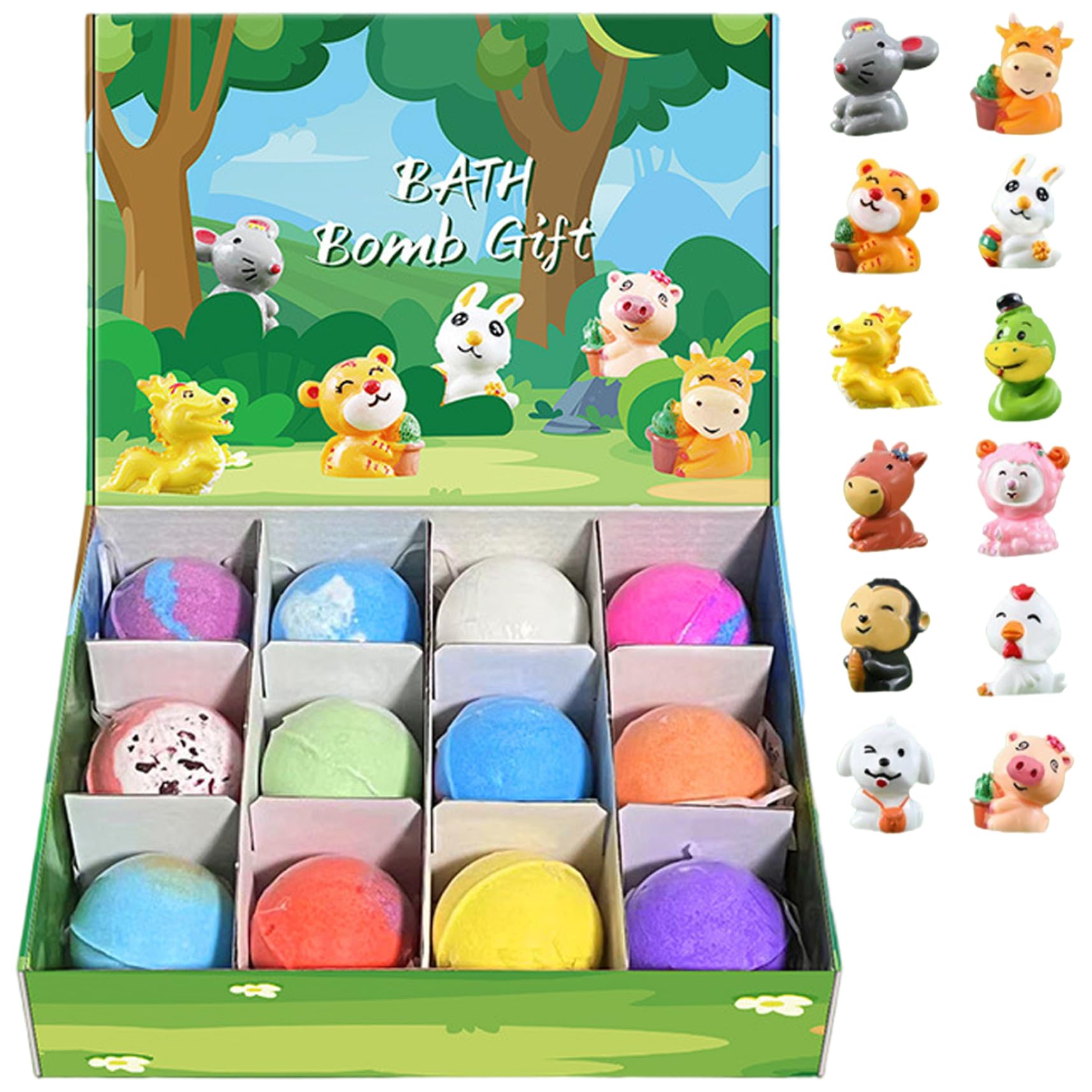 12 Unids/Set Bombas de Baño con Juguetes en el Interior Bombas de Baño de 2 Pulgadas con Lindos Juguetes de Animales, Suministros de de Burbujas Coloridas y Gaseosas Seguras para Niños para Opci