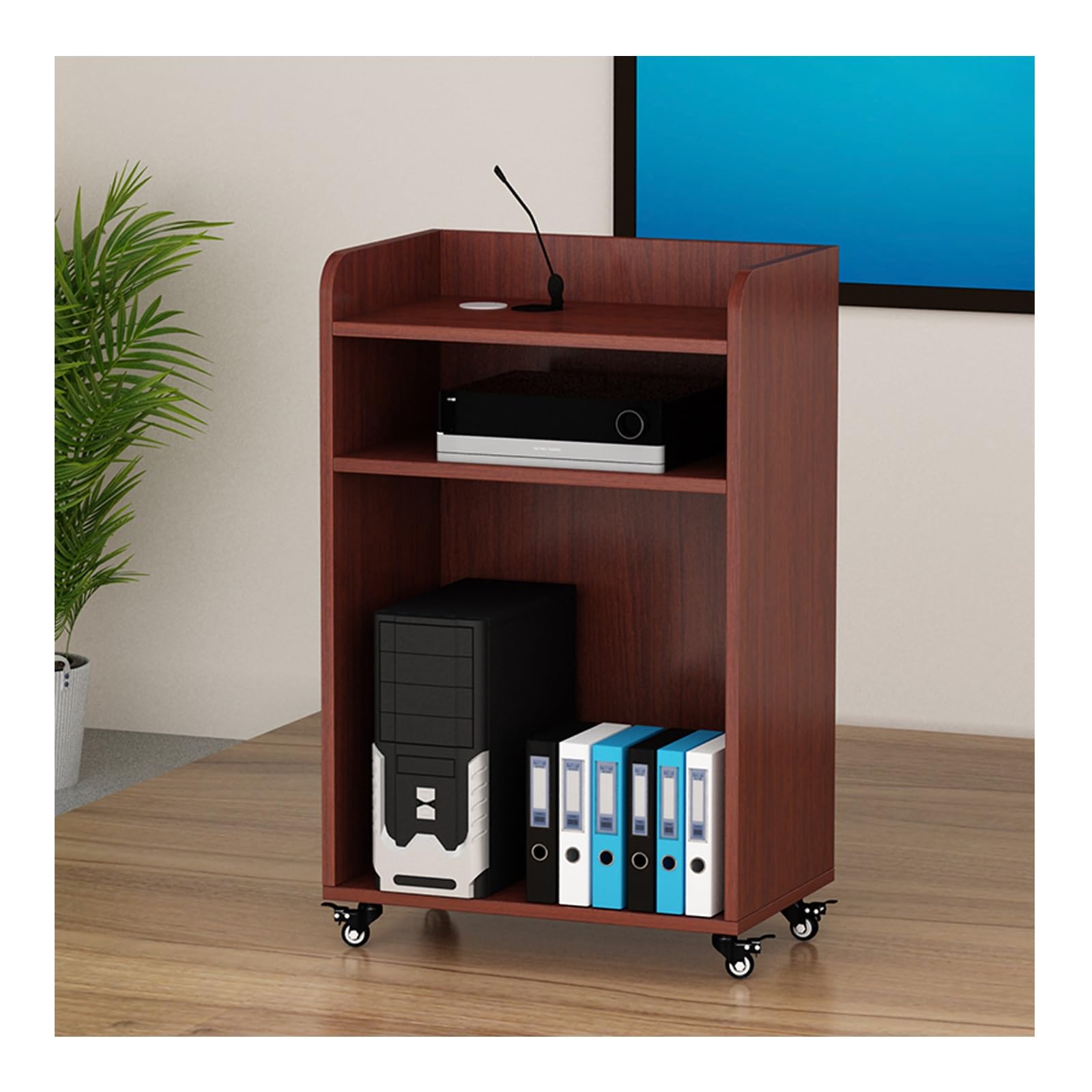 Podium roulant portable réglable – Support de haut-parleur en bois de teck pour présentations, églises, salles de classe, mariages – lutrin facile à déplacer avec roues