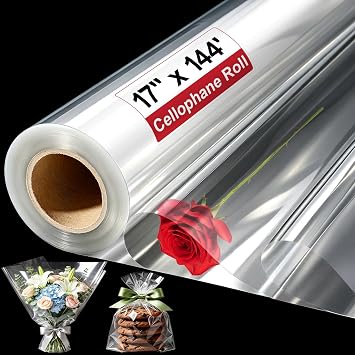 MITINU 144 Ft Clear Cellophane Wrap Roll - 3 Mil Thicken Cellophane Roll