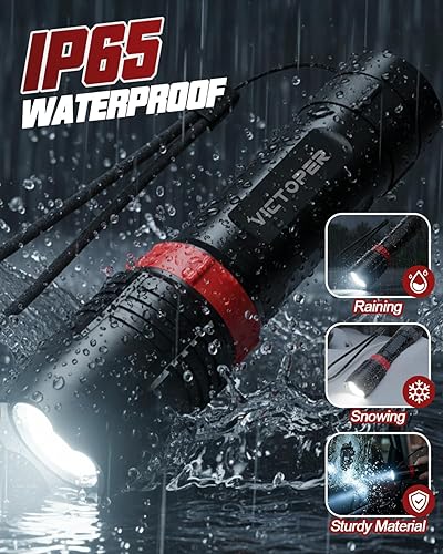 Miniatura 6 de Victoper Rechargeabe - Linterna A1200T (2 unidades, 5 modos, LED, brillantes, tácticas, altos lúmenes, luz de flash impermeable con zoom para