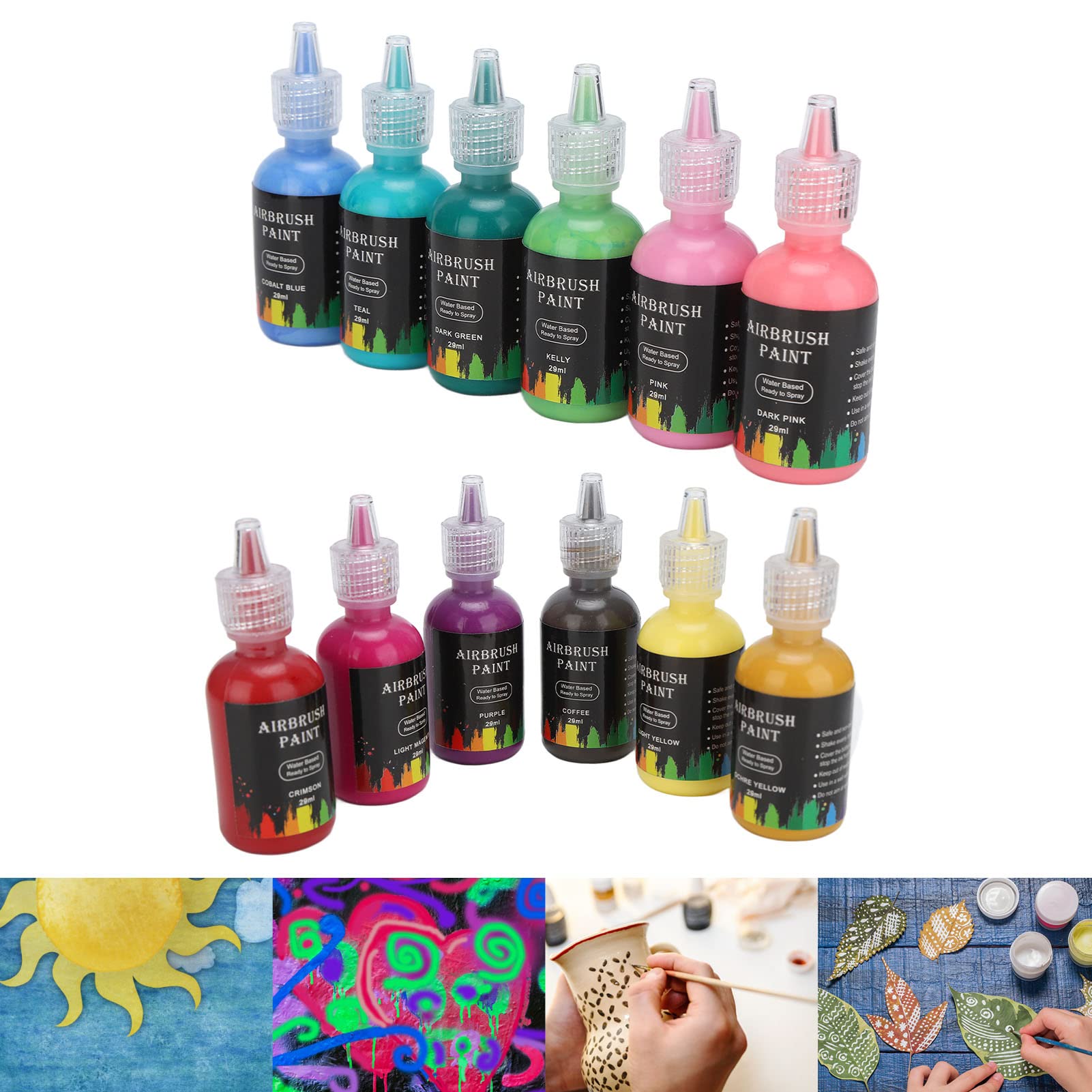12 Color Ink Farba w płynie, Farba do aerografu, Tusz do malowania aerografem DIY, Farby do aerografu na bazie wody Akrylowe gotowe do natryskiwania, do rzemiosła