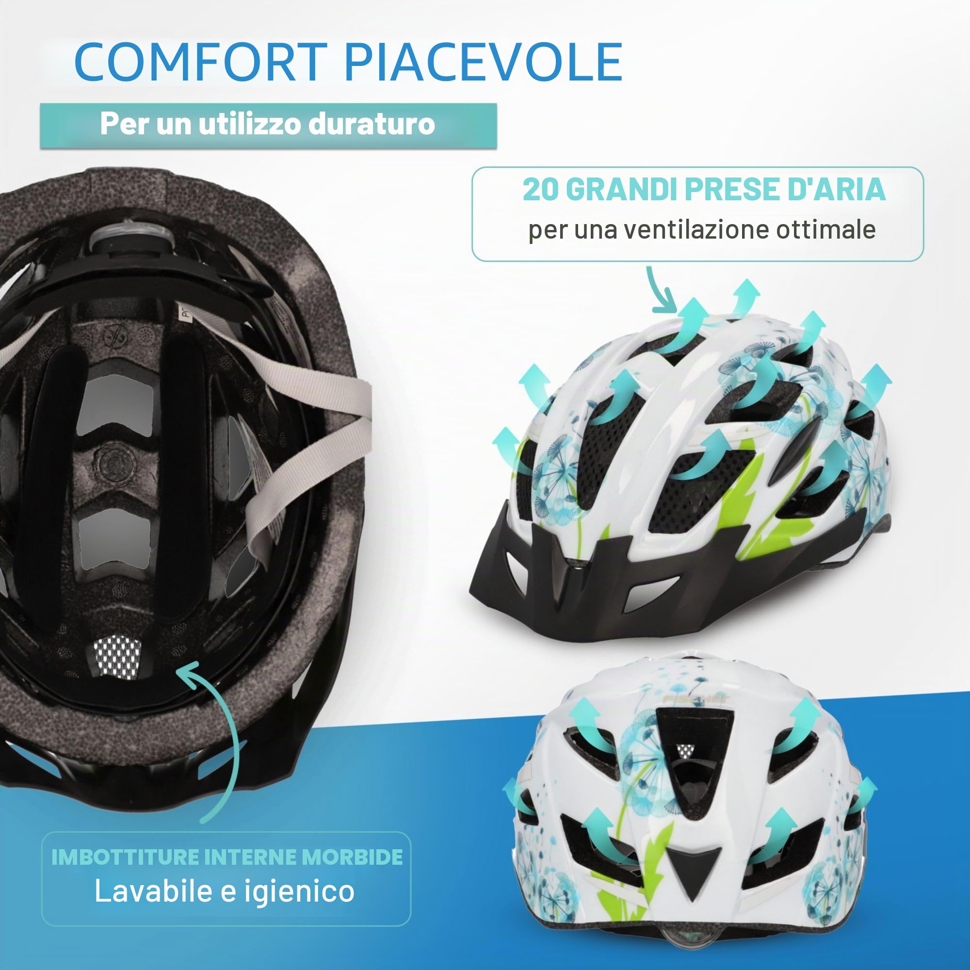 FISCHER adulti Urban Flowers Casco da bici, Blu/Bianco/Verde, S/M
