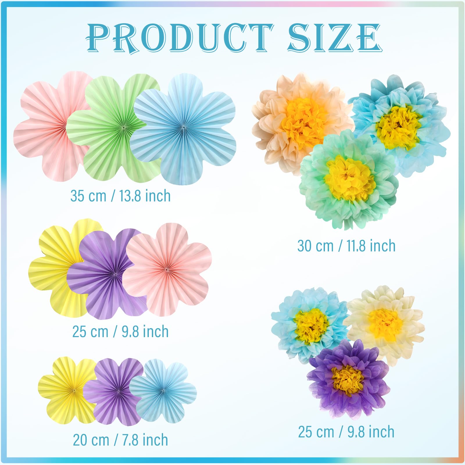 15 abanicos de papel de flores de papel azul y amarillo, flores de papel de seda para decoración de fiesta para graduación, cumpleaños, baby shower, boda, compromiso, decoración de pared (azul