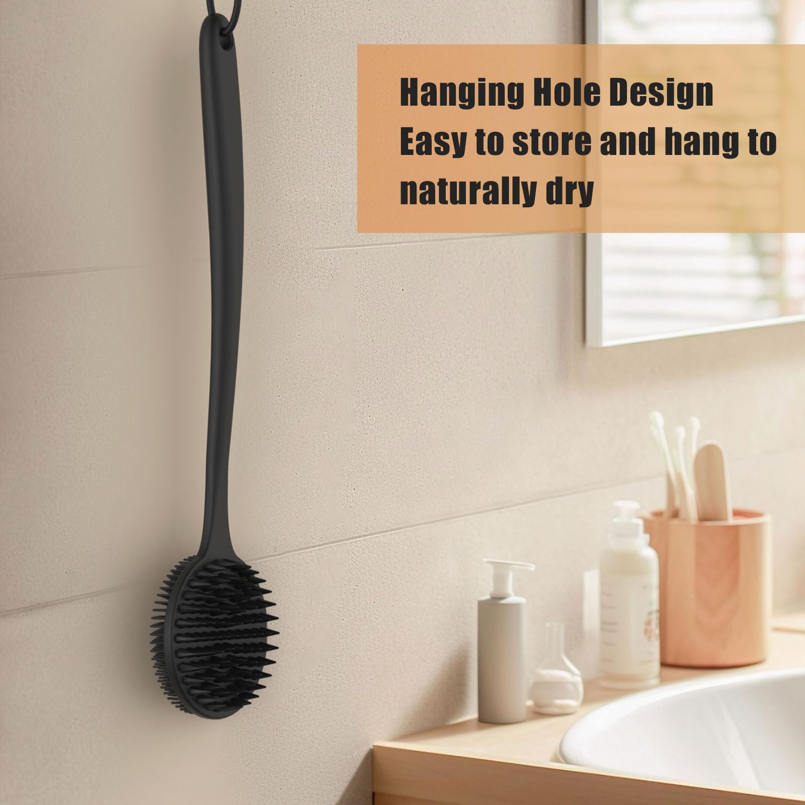 elzle Silicone Brosse Dos Douche Long Manche,Brosse Douche Double Face pour le Dos pour Les Hommes et Les Femmes,Brosse de Bain pour la Douche pour Exfolier et masser