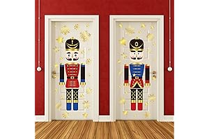 Whaline Christmas Door Stickers, 8 Sheet Nutcracker Snowflake Decals for Wall Window Door Decoration
