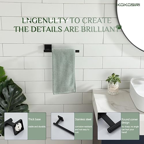 Miniatura 4 de KOKOSIRI Barra para Toallas de Mano en Negro Mate, Accesorios de Baño de Acero Inoxidable, Soporte de Toallas para Pared, para Gabinete de Cocina y