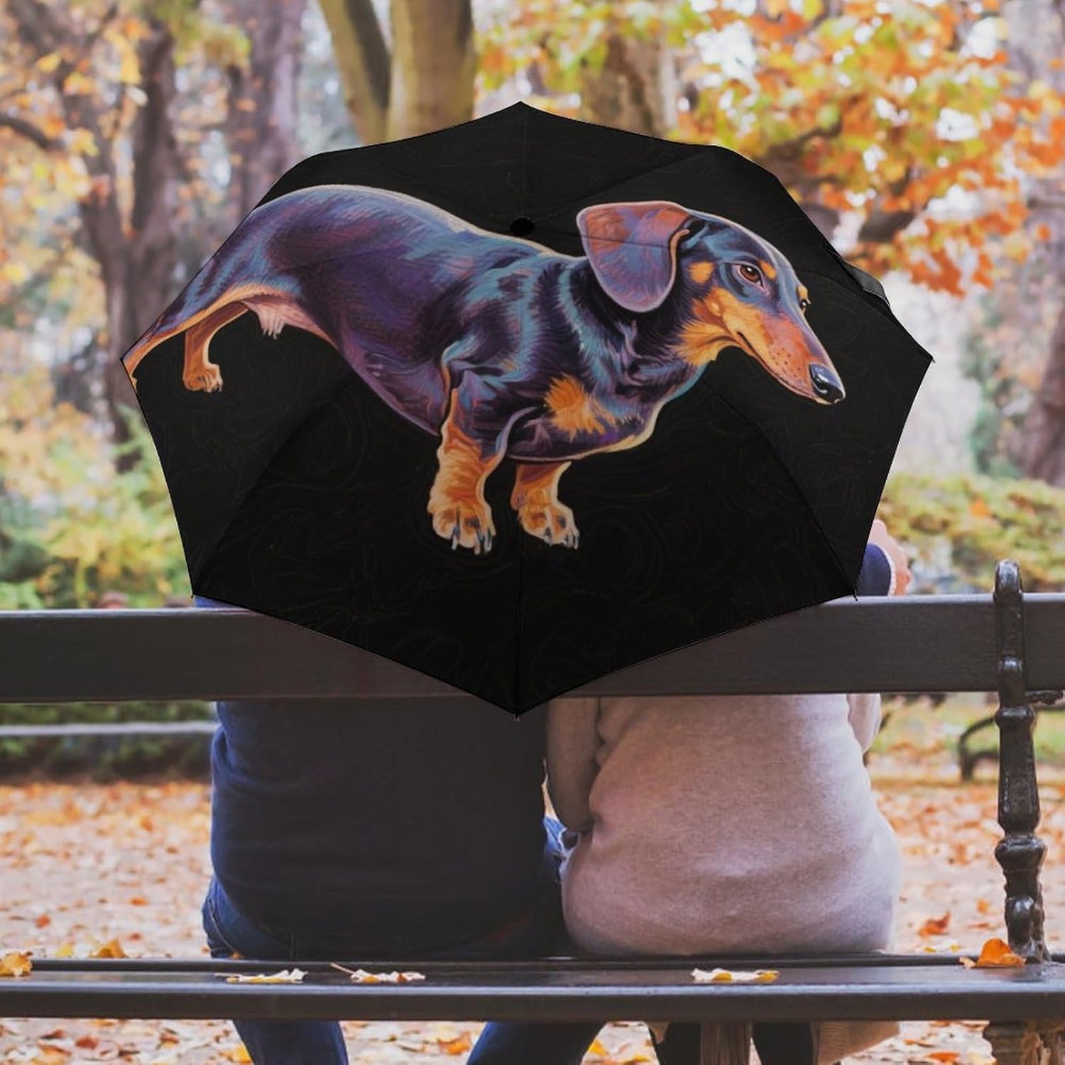 Cartoon Dachshund Weiner Dog Pet Art Travel Sun & Rain Windproof Umbrella, Lightweight Portable Automatic Umbrellas Golf Umbrellas for Women Men, Umbrella for Summer