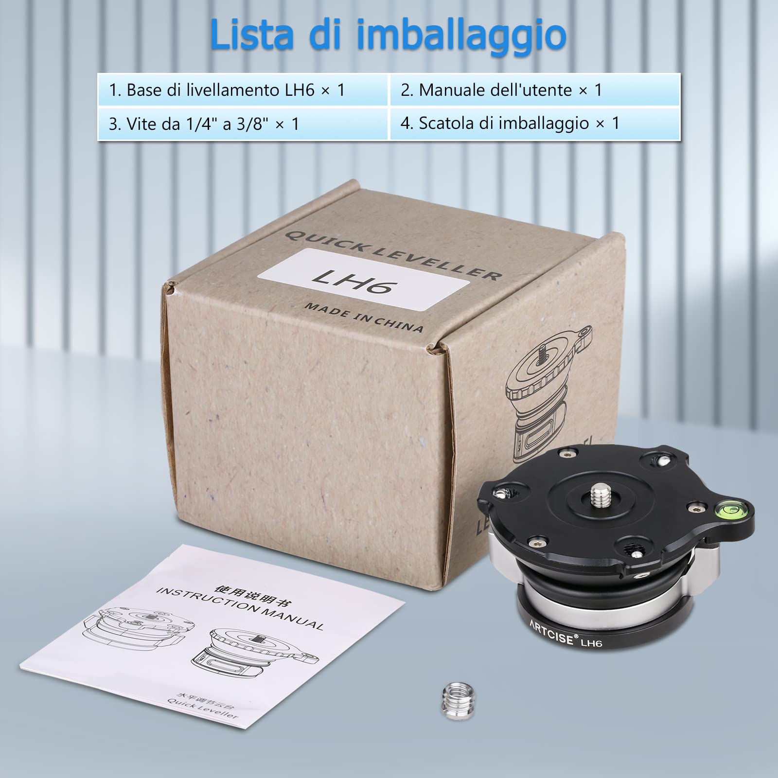 ARTCISE LH6 base di livellamento, manopola di bloccaggio ergonomica +/-15° inclinazione orizzontale regolazione testa del treppiede per Canon Nikon Sony fotocamera DSLR, carico massimo 20kg