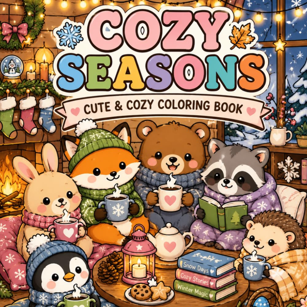 Cozy Seasons: Coloring Book for Adults and Teens with cute animal friend