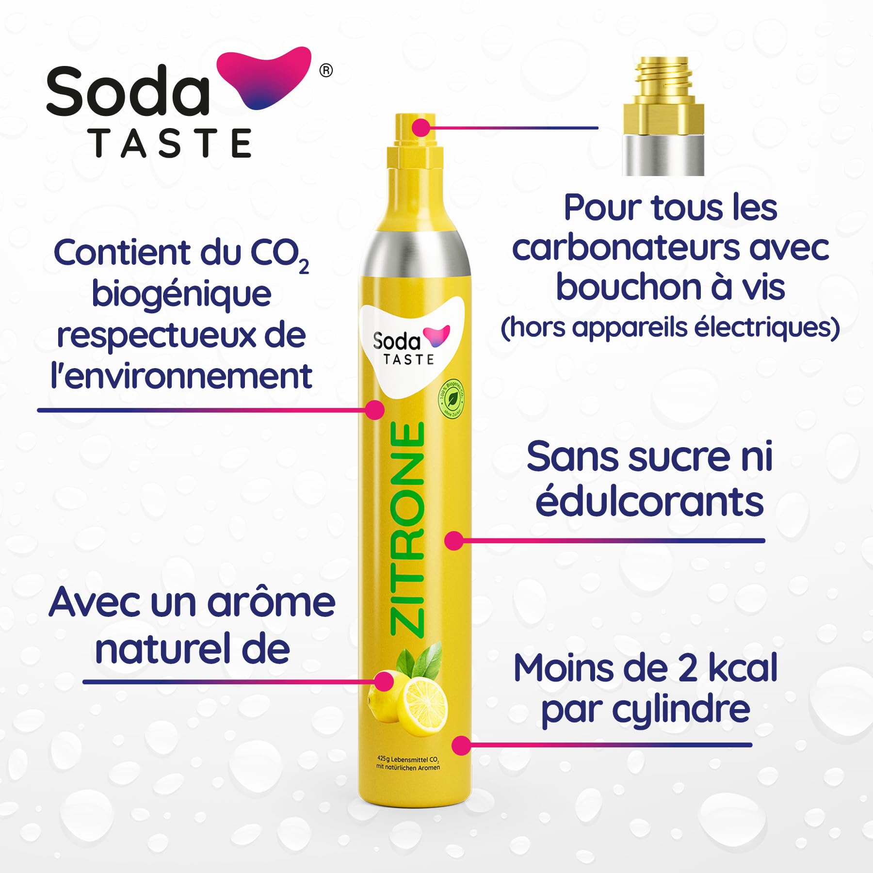 Woody Machine à gazéifier en bois composite renouvelable avec bouteille en plastique sans BPA, cylindre de CO2 Classic + cylindre de CO2 citron (blanc)