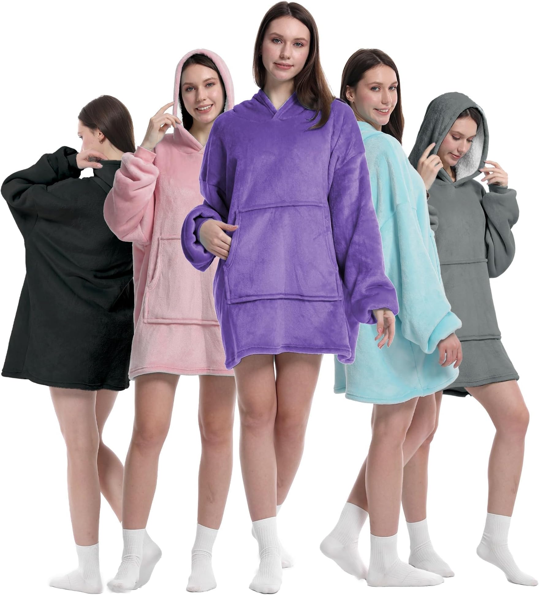 Roe Tenpo Wearable Blanket Hoodie, Oversized Hoodie for Women and Men, Thick and Ultra Soft Flannel Sherpa Blanket with Sleeves and Giant Pocket