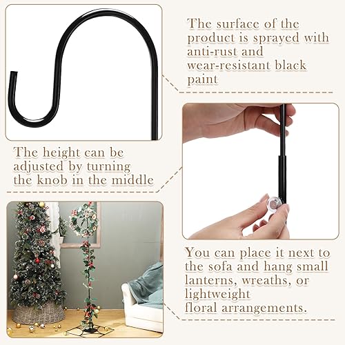 Miniatura 4 de Gisafai Gancho de pastor para exteriores de 34 a 55 pulgadas, ajustable, de hierro negro, con base, comedero de pájaros, poste para colgar