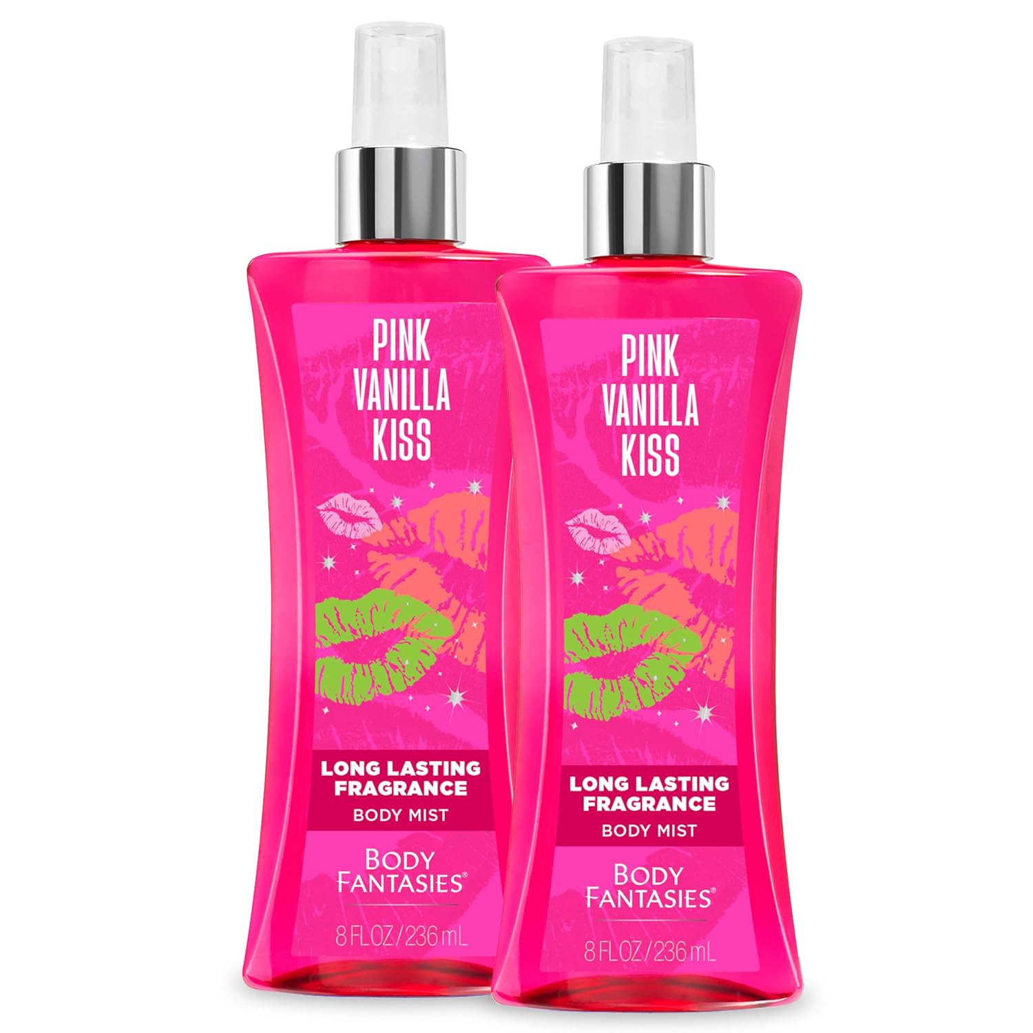 Body Fantasies Signature Fragrance Body Spray, Pink Vanilla Kiss, 8 fl oz (Pack of 2)
