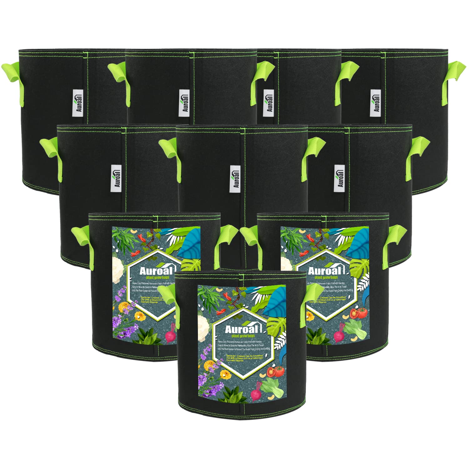 Auroal10-Pack 1 Gallon Plant Grow Bags, Round Plant Grow Bags, onwoven Fabric Pots with Handles, Breathable Potato Tomato Planter Pots for Outdoor Vegetables Plant Flowers(Black)