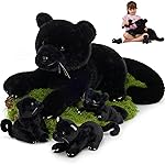 MorisMos Black Plush Panther Stuffed Animal with Babies,18\'\' Big Mama and Baby Stuffed Panther Toys for Kids Girls Boys, 4 Packs Black Jaguar Animals, Cute Leopard Toys for Kids