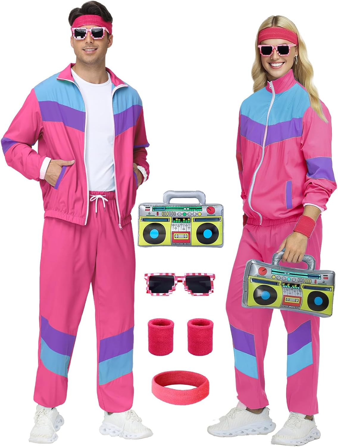 80s Outfit for Men Women - Retro 90s Workout Tracksuit, 80s Themed Party Halloween Costumes