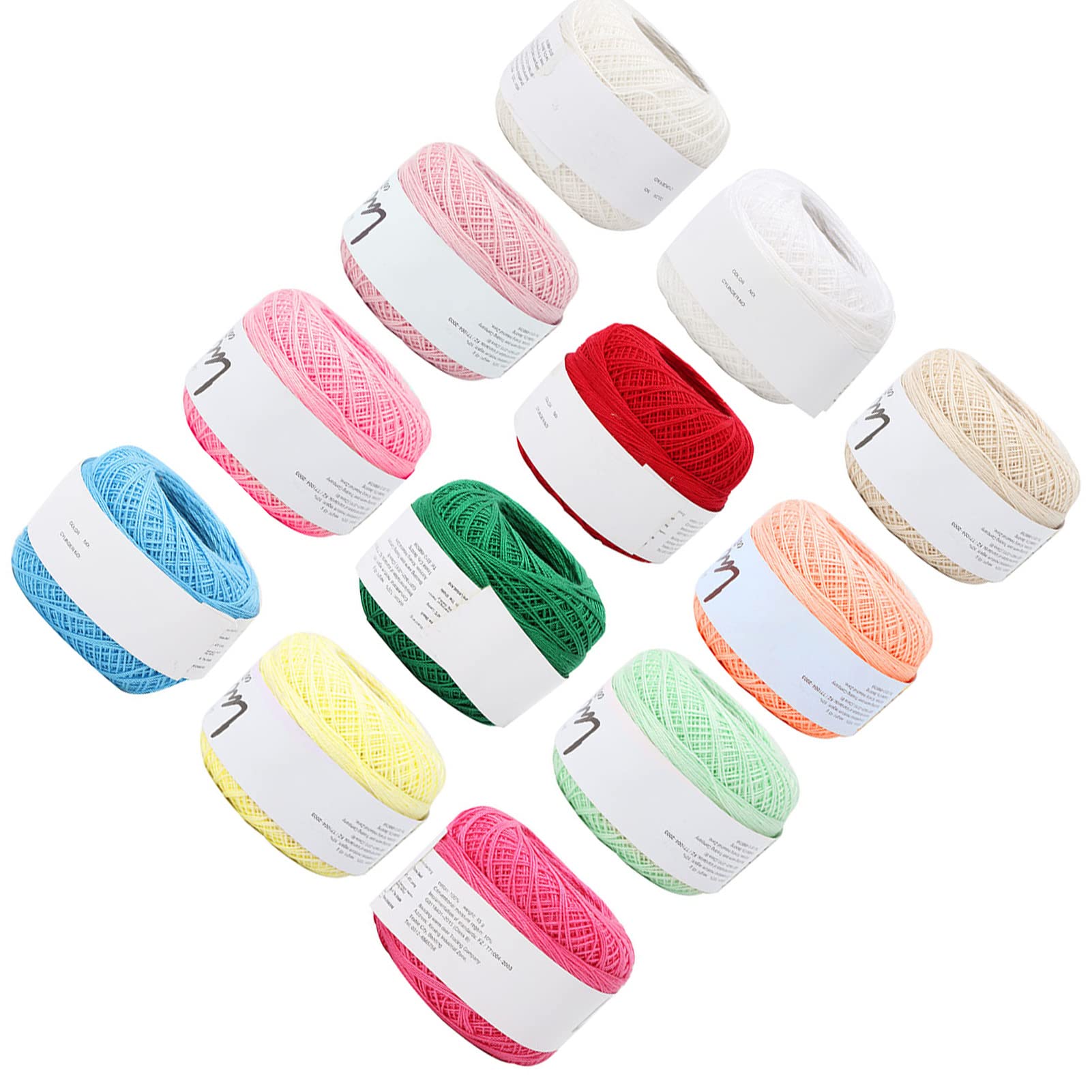 Filo di pizzo di cotone per uncinetto e lavoro a maglia, 100% naturale traspirante morbido anti-cotone lavorato a mano in seta estiva linea sottile leggero 1 mm 63 g 2,2 once per (Set di 12 colori)