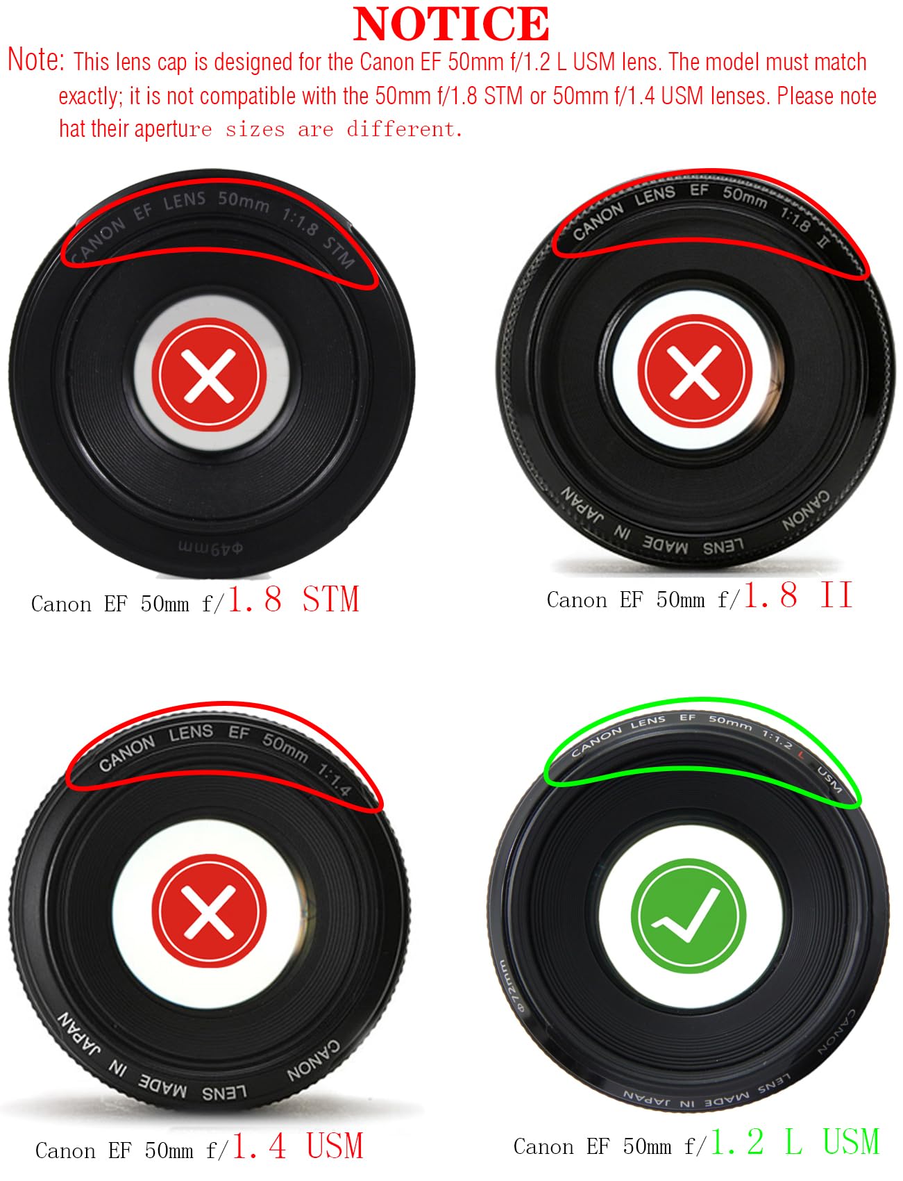 Amazon.com : 72mm Lens Cap Cover for Canon EF 50mm f/1.2L USM(Not