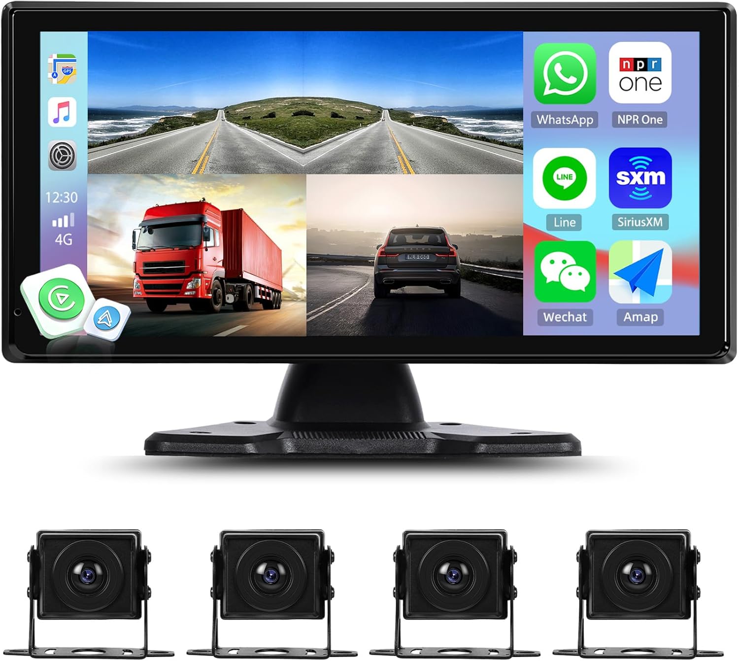 1080P Backup Camera System Kit with CarPlay,10.36" Touch Screen Reversing Monitor with Record Function,Night Vision DVR,IP68 Waterproof,Reverse/Side View Camera for RV/Semi Box Truck(12-36V)