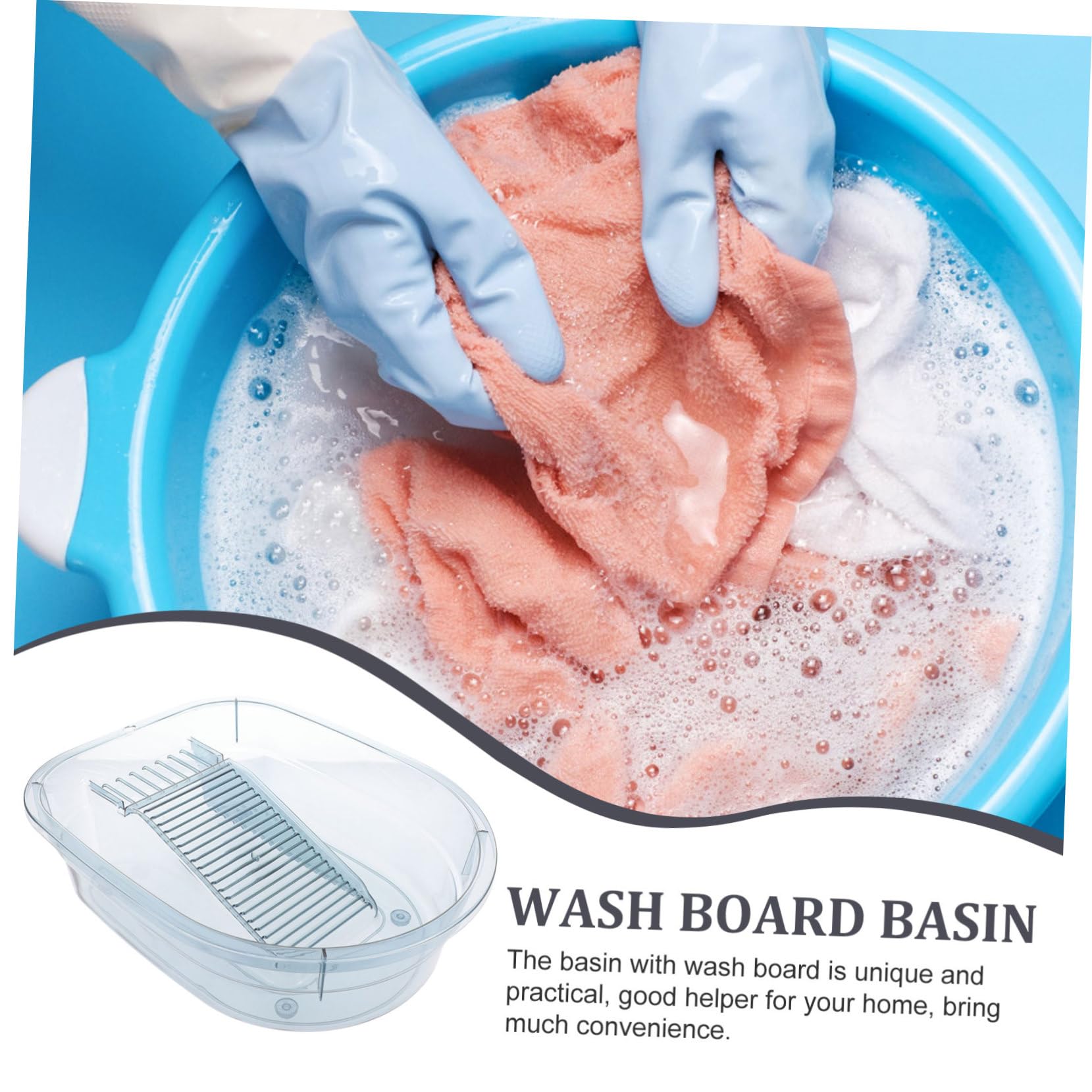 LIFKOME Vaschetta per Lavare i Panni in Plastica Pp con Asse da Lavare Integrato, Facile da Trasportare da Riporre, per Lavanderia Domestica e Dormitorio