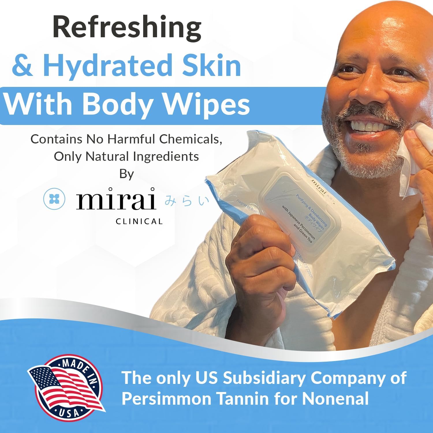 Mirai Clinical's Deodorizing Body Wipes for Women & Men - Cleansing & Refreshing Deodorant Wipes Women & Men Love - Fights Nonenal® Body Odor - For Whole Body Usage - Unscented - 3 packs.