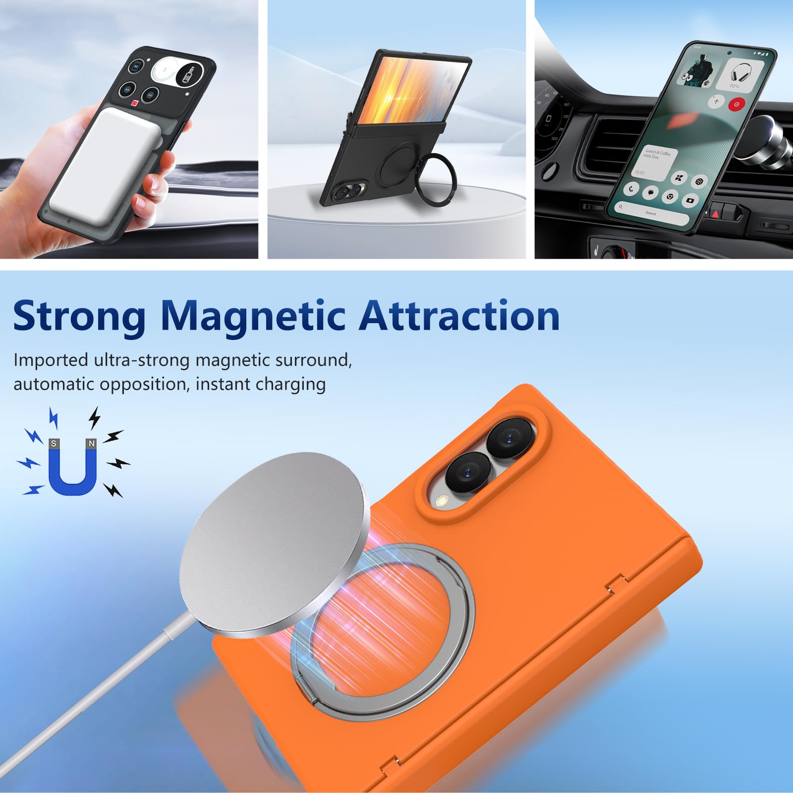 Custodia per Samsung Galaxy Z Fold 8, sottile, leggera, antiurto, compatibile con ricarica wireless, antigraffio, antimacchia, morbida al tatto, facile da applicare, colore: arancione