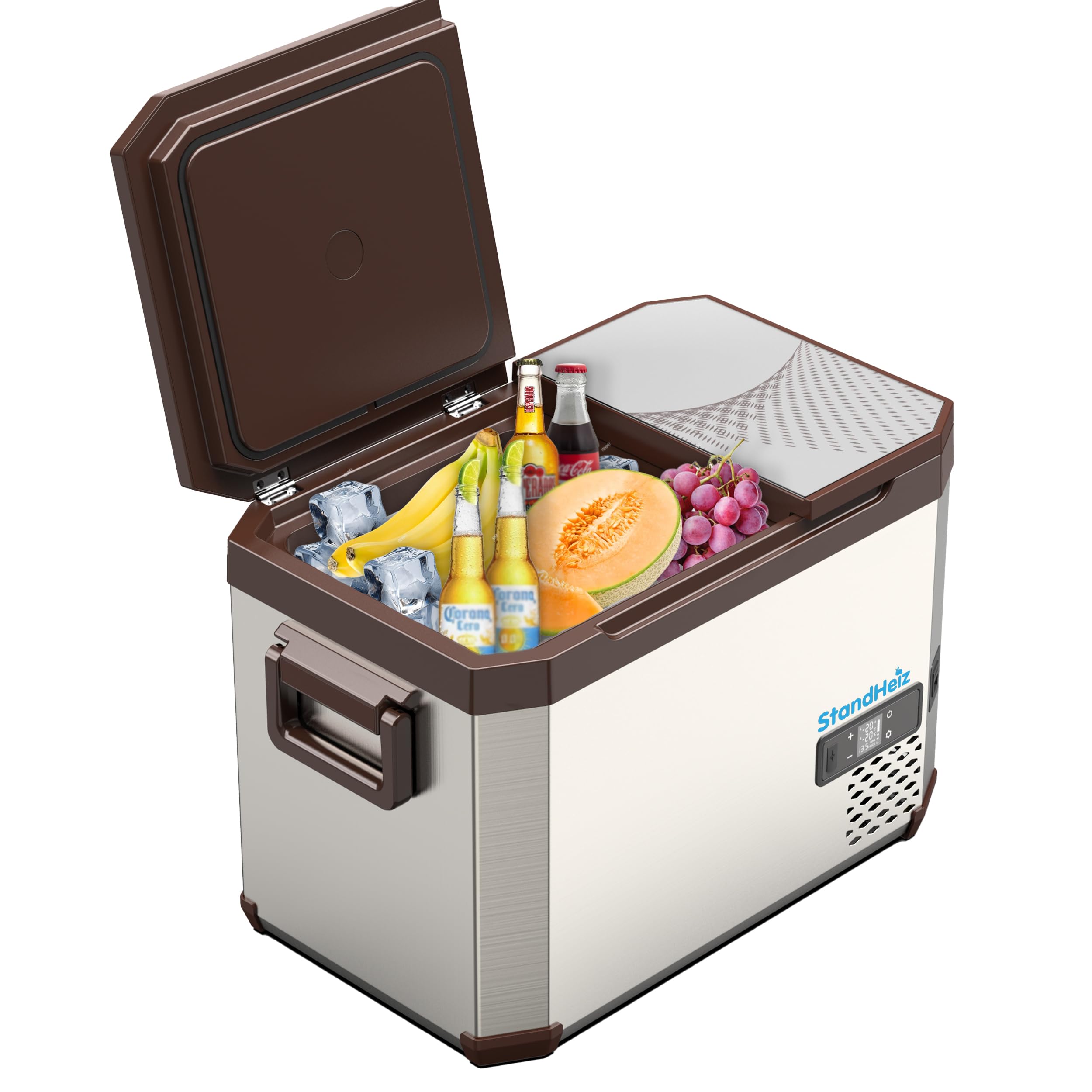 Tragbare Kühlbox Kompressor 24L Beste Lösung für Wohnmobile und Autos, ideal für Camping, mit Gefrierfunktion bis -20°C, betrieben mit 12V, 24V und 230V, leise und energiesparend.