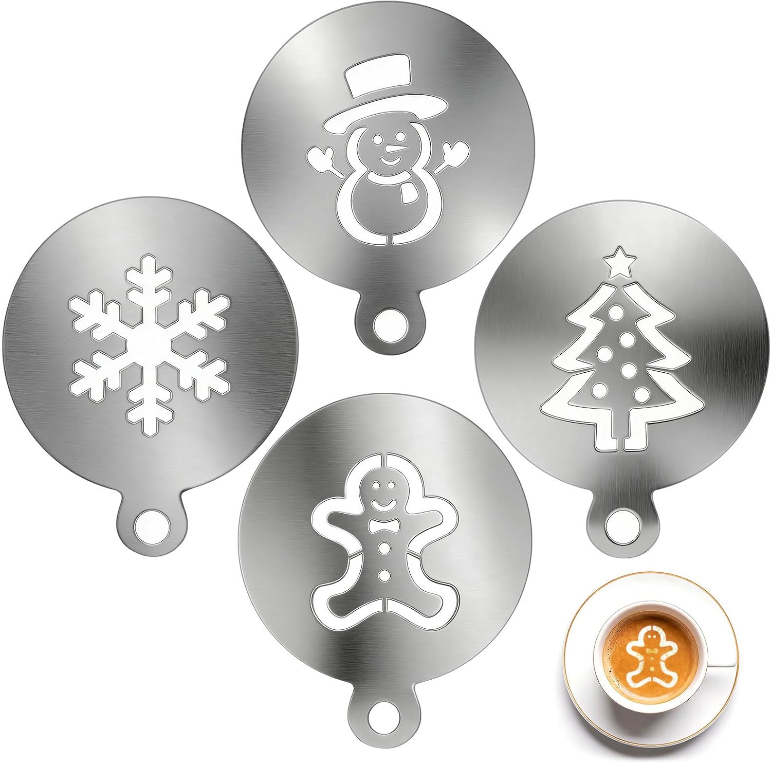 4 Pcs Stainless Steel Baking Stencils for Cakes and Breads, Creative and Easy to Use Coffee and Cake Decorating Templates, for Baking and Creating Christmas Atmosphere