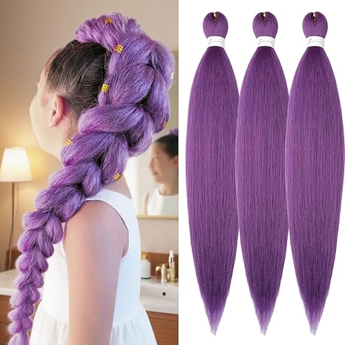 Purple Braiding Hair Pre Stretched 26inch 3 Packs Purple hair