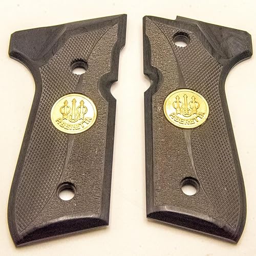 Repuesto para empuñaduras de pistola Beretta 92, madera de ébano, talla de doble diamante, con emblema de oro de 24 quilates, para empuñaduras